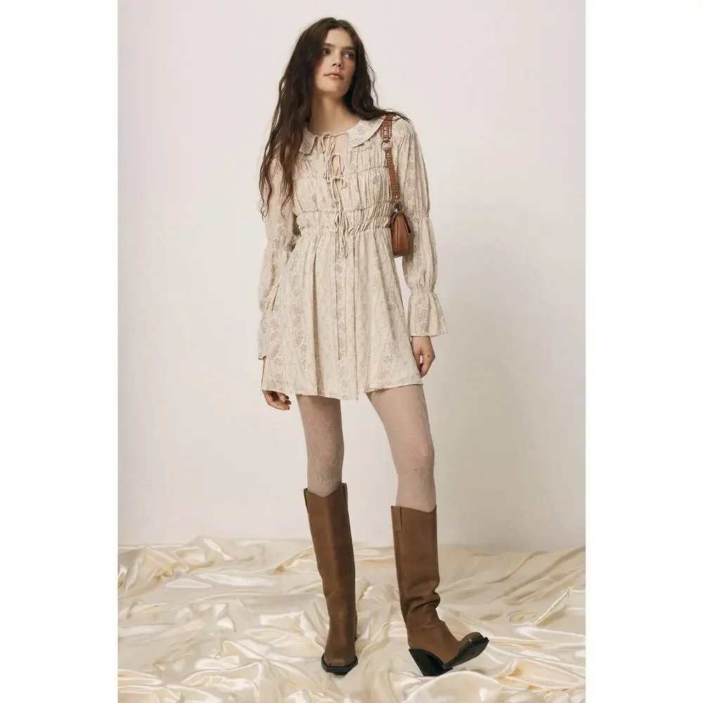 Kimchi Blue Lonnie Smocked Long Sleeve Mini Dress Medium Boho Cottage Core - Picture 10 of 10